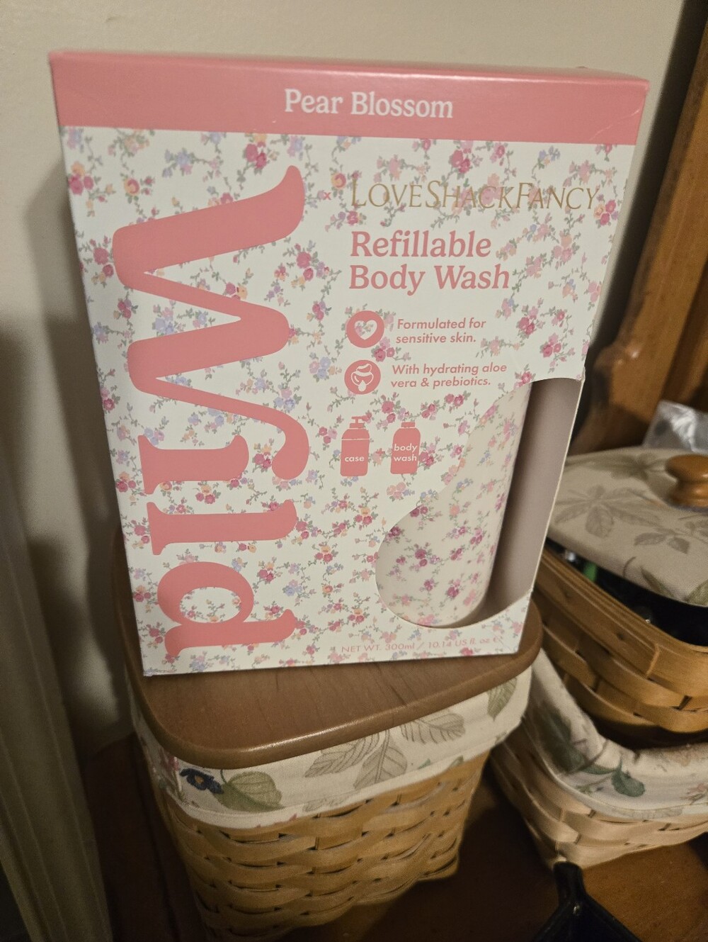 LoveShackFancy X Wild Pear Blossom Refillable Body Wash W/Pink &White Floral Cas